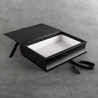 China Matte Black Book Shaped Gift Eco - Friendly Printed Packaging Cardboard Box With Ribbon for sale