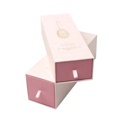 China Large Customized Recyclable Pink Hair Brush Packaging Paper Box With Ribbon Handle for sale