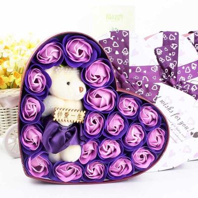 China New Arrived Disposable Customized Logo Valentines Day Gift For Her Bear Soap Flower Gift Box for sale