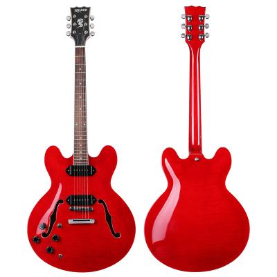 China Left Hand P90 Style Mahogany Top Style Musoo 335 Wood Body Semi-Hollow Chrome Hardware Jazz Electric Guitar Flame Maple for sale