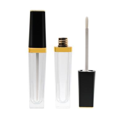 China Modern Black Eco-friendly 6ml Lip Gloss Lip Cap Top Lip Gloss Tube Lipstick Packaging Containers Quadrilateral Tube for sale