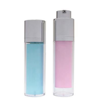 China Modern 30ml Press Liquid Bottle Custom Plastic Airless Pink Blue Foundation Lotion Bottle Blue Cream Bottle With Spray Pump for sale