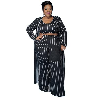 China 2022 New Arrivals Women's Sets Plus Size 4XL Plus Size Long Sleeve Striped Elegant Swap Three Piece Suit Panty Sets for sale