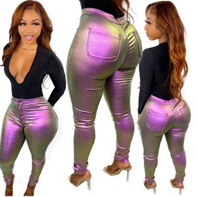 China 2022 New Arrivals Anti-wrinkle High Waist Anti-wrinkle High Cuffs Women Shiny Pants Leather Pants for sale