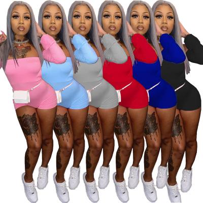 China 2022 New Arrival Sexy Anti-pilling Backless Strapless Anti-pilling Long Sleeve Lace Up Bodycon Women Overalls One Piece Shorts for sale