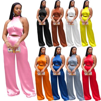 China Women's Sleeveless Backless Wide Leg Pants Women's Backless Wide Leg Pants Summer Ladies Suit Office Leg Two Piece Set 2021 for sale