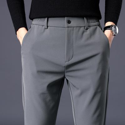 China Autumn Winter Business Slim Gray Casual Elastic Waist Trousers High Quality Stretch Men's Anti-pilling Thick Jogger Pants Male Black Blue for sale