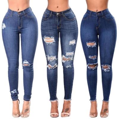 China Womens personality street trend viable denim pants wholesale ladies stretch high waist ripped jeans for women for sale