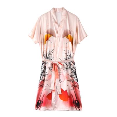 China QUICK DRY custom made pure silk floral pajamas floral pajama women plus size silk long robes for sale