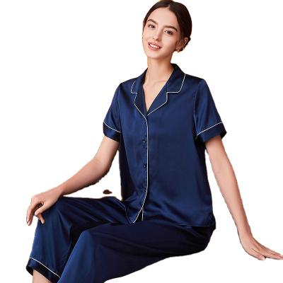 China QUICK DRY pure silk pajamas women's sleepwear women's short sleeved silk pajamas robe silk pajamas for sale