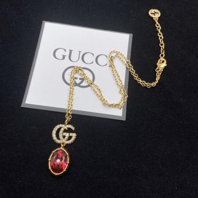 China Fashion Women Clavicle Necklace GG Designer High Quality Romantic Red Zircon Letter Dangling Necklace for sale