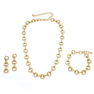 China OEM&ODM TRENDY FASHION High Quality 18k Gold Plated Bracelet Chain Earrings Set Unisex Necklace Jewelry Set for sale