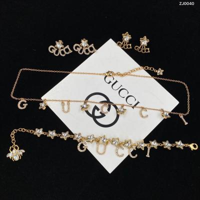 China TRENDY Lady TRENDY high quality gold plated gift designer jewelry gg 18K fashion Zircon necklace earrings bracelet set for sale