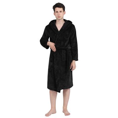 China Soft Fleece Plush Mens Long Robe Winter Luxury Pajamas Hooded Bathrobe After Shower Hotel For Men for sale