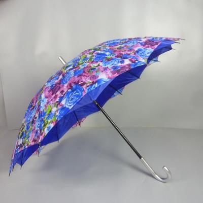 China 23 X8K Hanging Point Silk Screen Printing Double Layer Lady Straight Full Dome Automatic Lap Umbrella South America for sale