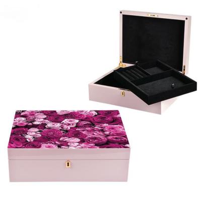 China Wooden Storage Box Glossy Pink Lacquer Ring Storage Box Case Gift Jewelry Handmade Wooden Custom Organizer Packaging for sale