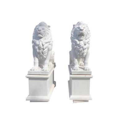 China Modern Outdoor Life Size Marble Stone Garden Lion Sitting Sculpture for sale