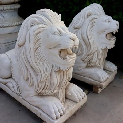 China Wholesale Modern Outdoor Garden Decoration Hand Carving Marble Sitting Lion Statues for sale