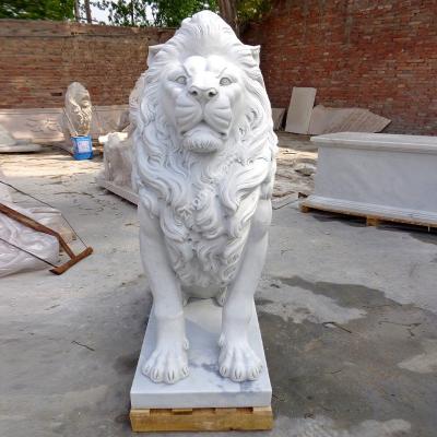 China Modern White Stone Lion Statue Sitting Marble Sculpture For Outdoor Garden Decoration for sale