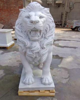 China Modern White Stone Marble Lion Statue Sculpture For Outdoor Garden Decoration for sale