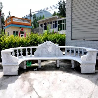 China Customized Classic Antique Natural Stone White Marble Carving Bench For Garden Decoration for sale