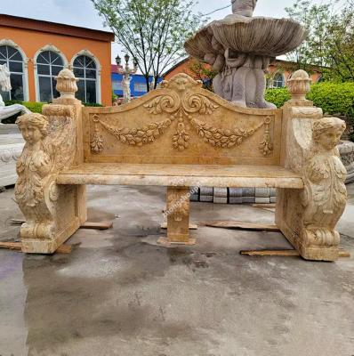 China Antique Garden Natural Stone Garden Products Hand Carved Marble Bench Chair for sale