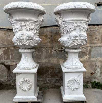 China Modern Outdoor Garden Ornament Stone Marble Flower Pots Large Relief Marble Planter for sale