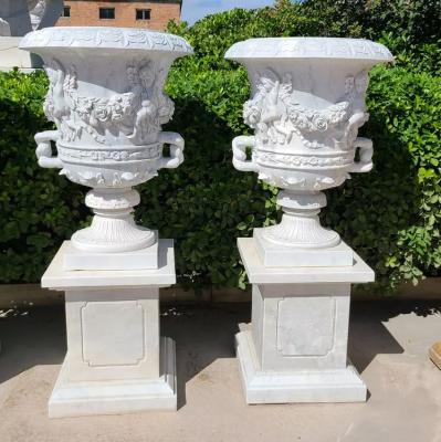 China Italy style flower pot modern high quality white marble luxury planter in stock for garden decoration for sale