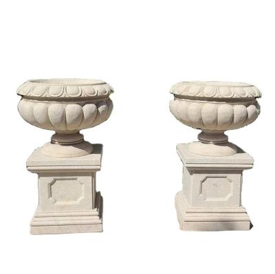 China Modern Decorative Hand Carved Outdoor Modern Garden Patio Garden Tall Marble Planter Flower Pot for sale