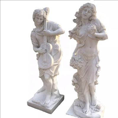 China Art Sculpture White Marble Stone Euterpe Ancient Greek Garden Sculpture Decorative Woman Carving Antique Sculpture for sale