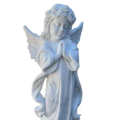 China Modern Garden Ornaments Small White Marble Angel Praying Statues for sale