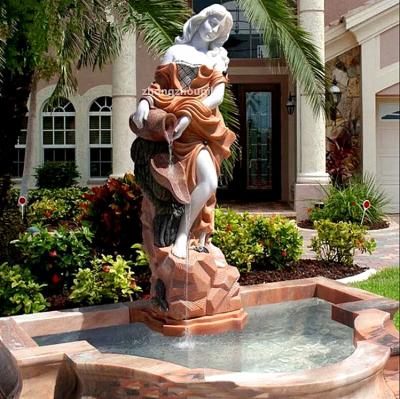 China Beautiful Modern Outdoor Marble Female Woman Statues Stone Water Fountain With Lady Statue for sale