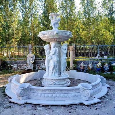 China Large Modern Stone Decor Outdoor Garden Water Fountain Lady Woman With Children Marble Sculpture For Sale for sale