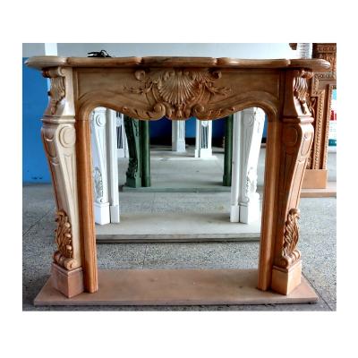 China Modern warm natural marble surround handmade carved fireplace mantel for sale