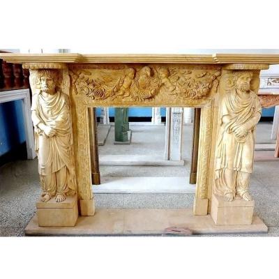 China Modern warm natural marble surround handmade carved fireplace mantel for sale