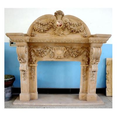 China Modern warm natural marble surround handmade carved fireplace mantel for sale