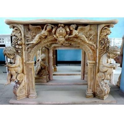 China Modern Warm Natural Marble Flower Border Handmade Carved Fireplace Mantel for sale