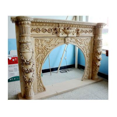 China Modern warm natural marble surround handmade carved fireplace mantel for sale