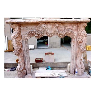 China Modern warm natural marble surround handmade carved fireplace mantel for sale