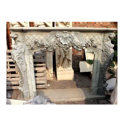 China Modern warm natural marble surround handmade carved fireplace mantel for sale