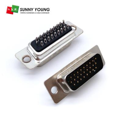 China Solder type copper alloy t=0.20mm HDB26 db26 straight type Dsub male connector 3 row D-sub HD plug 26P for sale