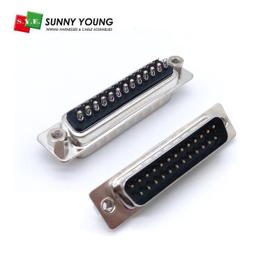 China Copper Alloy t=0.20mm DB25 Bottom Side Riveted Bend 4-40 Nuts Dsub Connector Male Solder Type Double Row 180 Degree Plug for sale