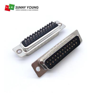 China Copper Alloy t=0.20mm DB25 25 Pin Solder Type Dsub Male Plug 25P Double Row Straight Type D-Sub for sale