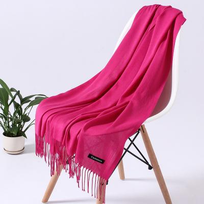 China Wholesale Pashmina 190*65CM Tassel Plain Hot Unisex Scarves 38 Colors Pure Cashmere Scarf for sale