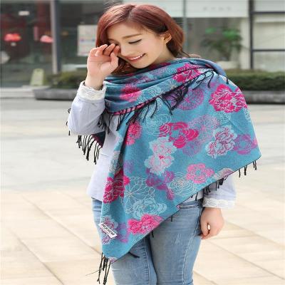 China Hot wholesale pashmina jacquard fabric woman tassel shawl for sale