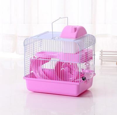 China Breathable Pet Supplies Hamster Talking Nest Hideout House With Feeder Bottle Pink Small Hamster Cage for sale