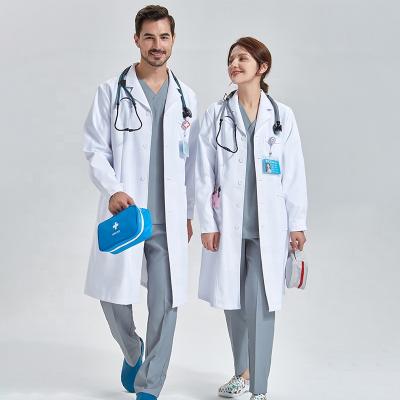 China Slim Medical White Doctor Nurse Workwear Professional Overcoat Men Women Hospital Lab Coat Heavyweight Worked Fit Long Robe for sale