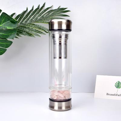 China Sustainable BPA Free Borosilicate Double Wall Insulated Tea Infuser Glass Water Bottle for sale