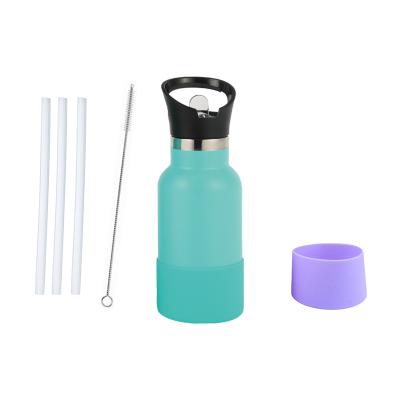 China PORTABLE Kids Class Double Wall Stainless Steel Sports Water Bottle With Protective Straw Lid And Silicone Pad for sale