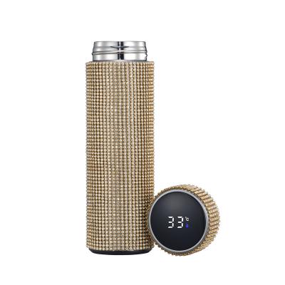 China Creative Stored Diamond Thermos Bottle Water Bottle Stainless Steel Temperature Display Vacuum Flask Cup Smart Gift For Women Men for sale